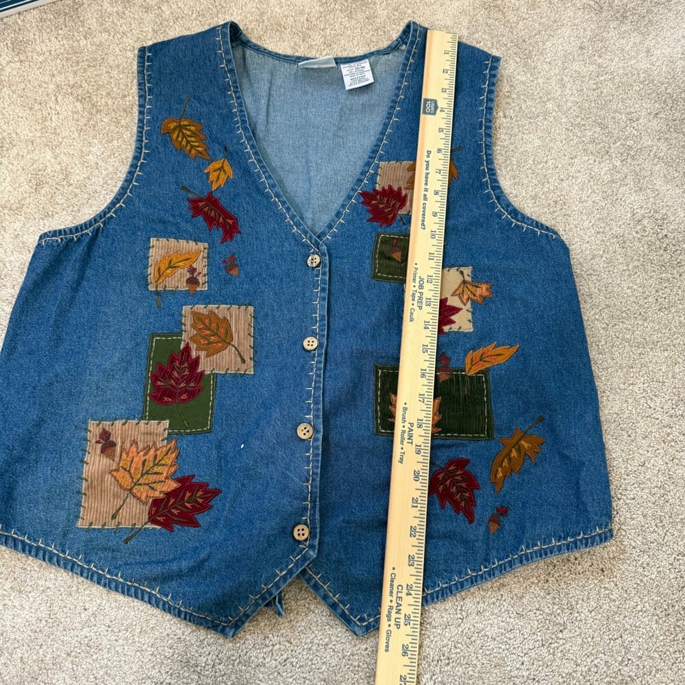Bobbie Brooks Womens 2XL Denim Vest Fall Leaves Patchwork Embroidered Teacher - Picture 6 of 6